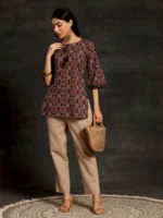 Black Printed Cotton Straight Kurti - Image 4