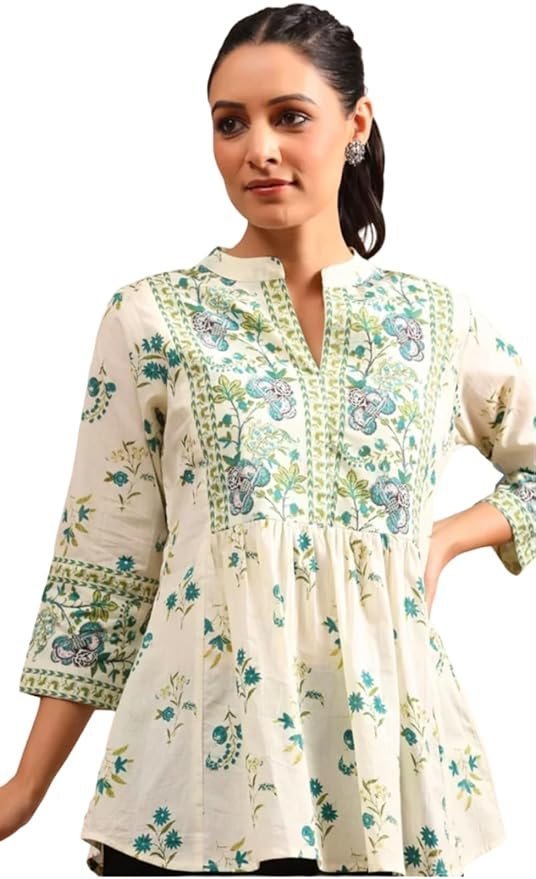 6116jIr0SRL._SY879_.jpg Womens Cotton Printed Anarkali Short Top Kurti - Image 1