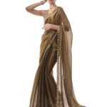 Women's Organza Lightweight Lace Work Saree With Art Silk Sequence Work Golden Unstitched Blouse Piece