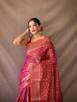 Women's Kanjivaram patola Soft Lichi Silk Sarees With Unstitched Blouse Piece - Image 2