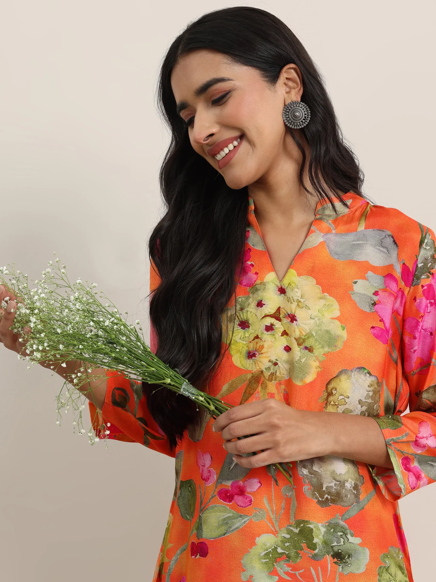 98194_6_main.webp Orange Printed Silk Blend Tunic - Image 1