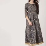 Blue Printed Chanderi Silk Kurta