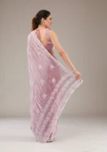 Onion Pink Threadwork Tissue Saree - Image 2